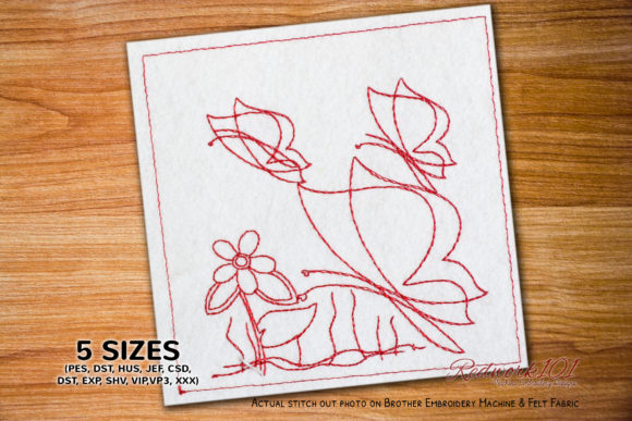 Butterfly Flying on Flower Redwork