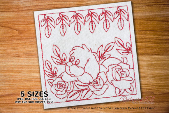 Puppy Sleeps in Flowers Bluework