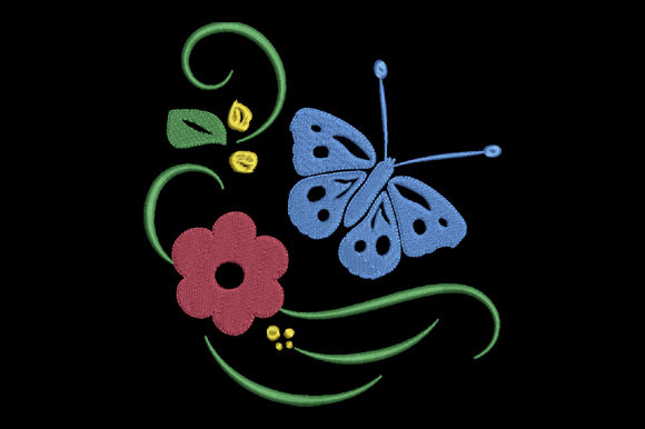 Red Flower and Blue Butterfly