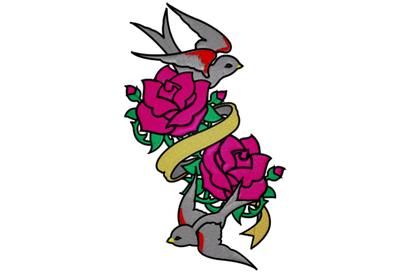 Roses and Swallow Embroidery